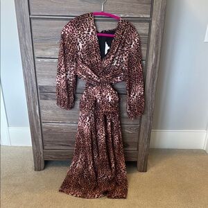 Anthropologie Ranna Gill Leopard Print Maxi Dress Side Cut Outs